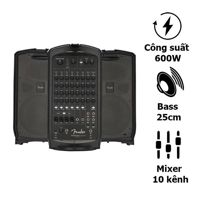 Loa Fender Passport Venue Series 2, Bluetooth, Mixer 10 Kênh, Công Suất 600W (All in One)