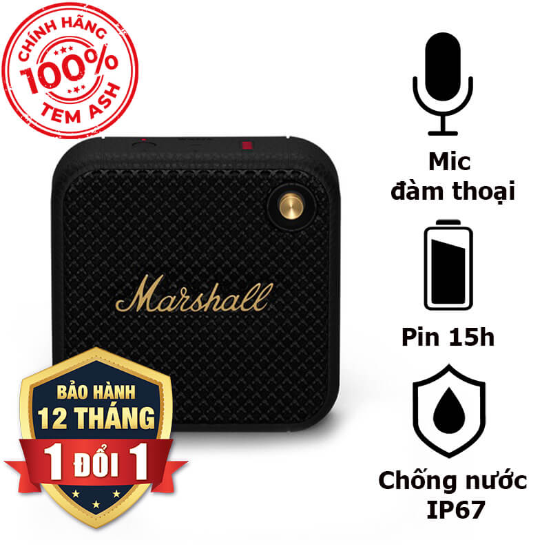 Loa Marshall Willen Chính Hãng (Tem ASH), Bluetooth 5.1, Công Suất 10W, Pin 15h, Chống nước IP67, Stack Mode, EQ, Mic thoại