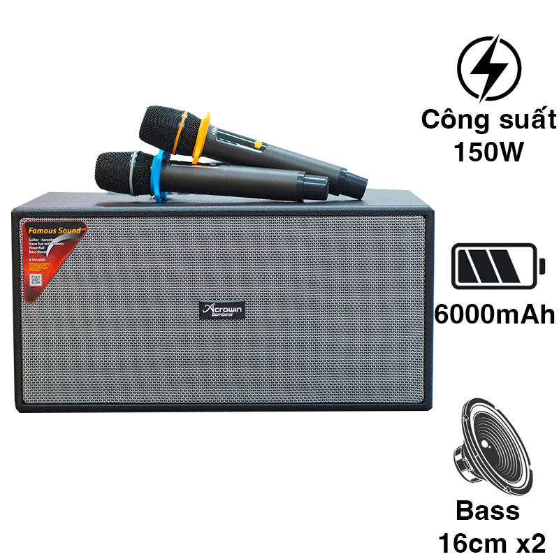 Loa Acrowin SA310, Bass 16cm, Công suất 150W, Bluetooth, Optical, kèm 2 tay mic