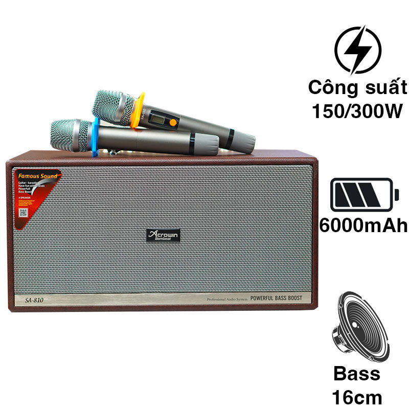 Loa Acrowin SA810, Bass 16cm, Công Suất 150W, Bluetooth, Optical, Kèm 2 Tay Mic