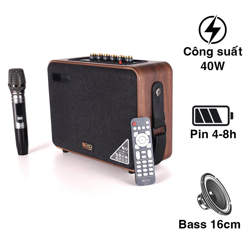 Loa Neko NK01, Công Suất 40W, Bass 16cm, Pin 4-8h, Bluetooth, Kèm 1 Tay Mic