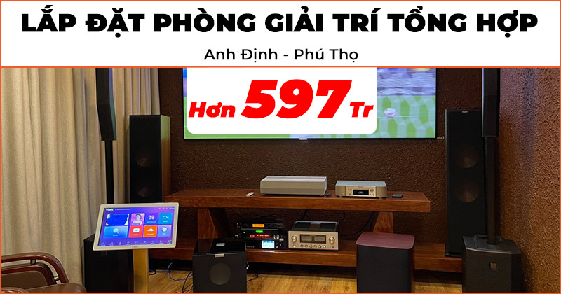 Lắp đặt hệ thống giải trí tổng hợp cao cấp trị giá hơn 597 triệu đồng cho anh Định ở Việt Trì, Phú Thọ (Klipsch RF7III, Electrovoice Evolve 50M, Luxman L507UX, Denon Heos Link HS2, sub Rel S510, VietK Plus 6TB, 22inch, JKaudio X9900 Pro, B9, Optoma P2,..)